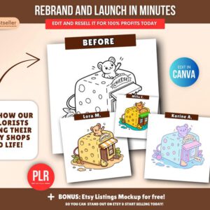 150-page coloring book about little shops PLR & MRR