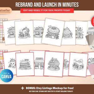 150-page coloring book about little shops PLR & MRR