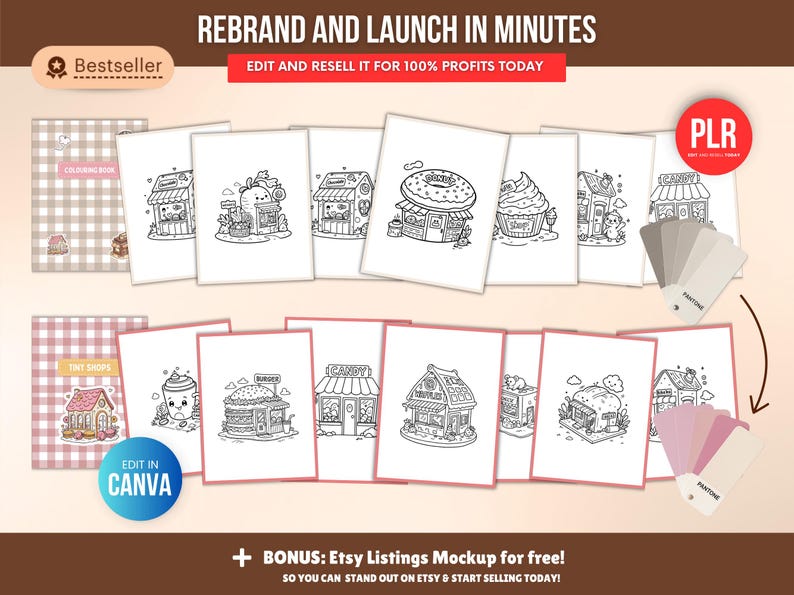 150-page coloring book about little shops PLR & MRR - Image 3