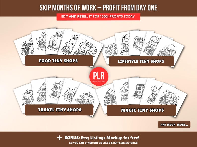 150-page coloring book about little shops PLR & MRR - Image 4